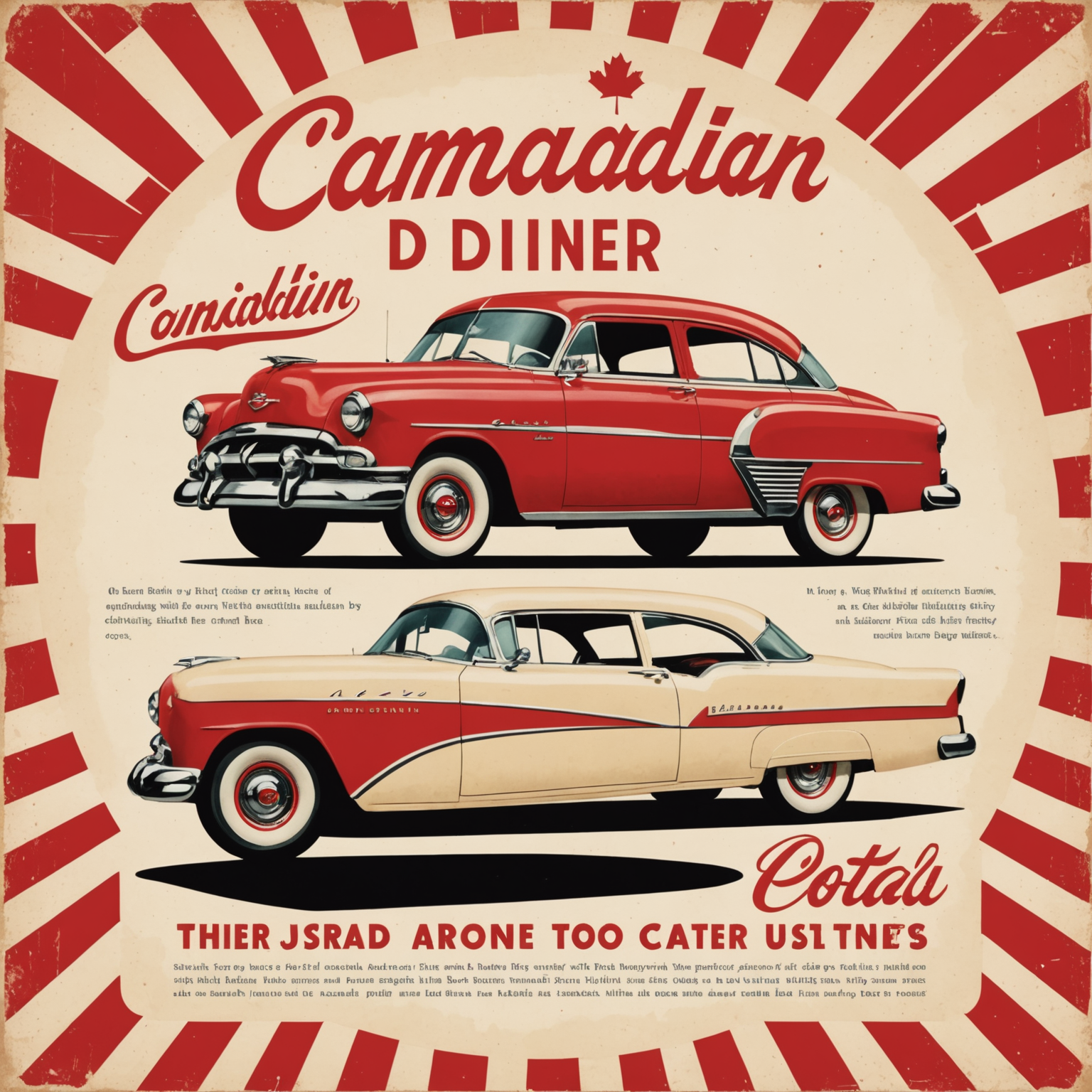 Vintage 1950s Canadian advertising poster style illustration showing data collection process with retro diner aesthetic, checkered patterns, and classic script fonts in cream and red colors