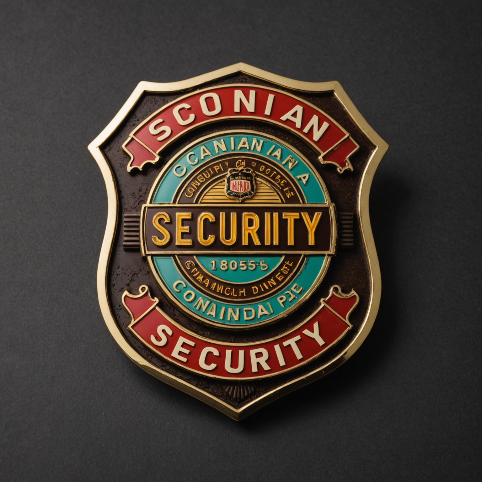 Vintage 1950s style security badge with retro Canadian diner aesthetic, featuring neon sign effects, checkered patterns, and classic typography in dark brown and gold colors