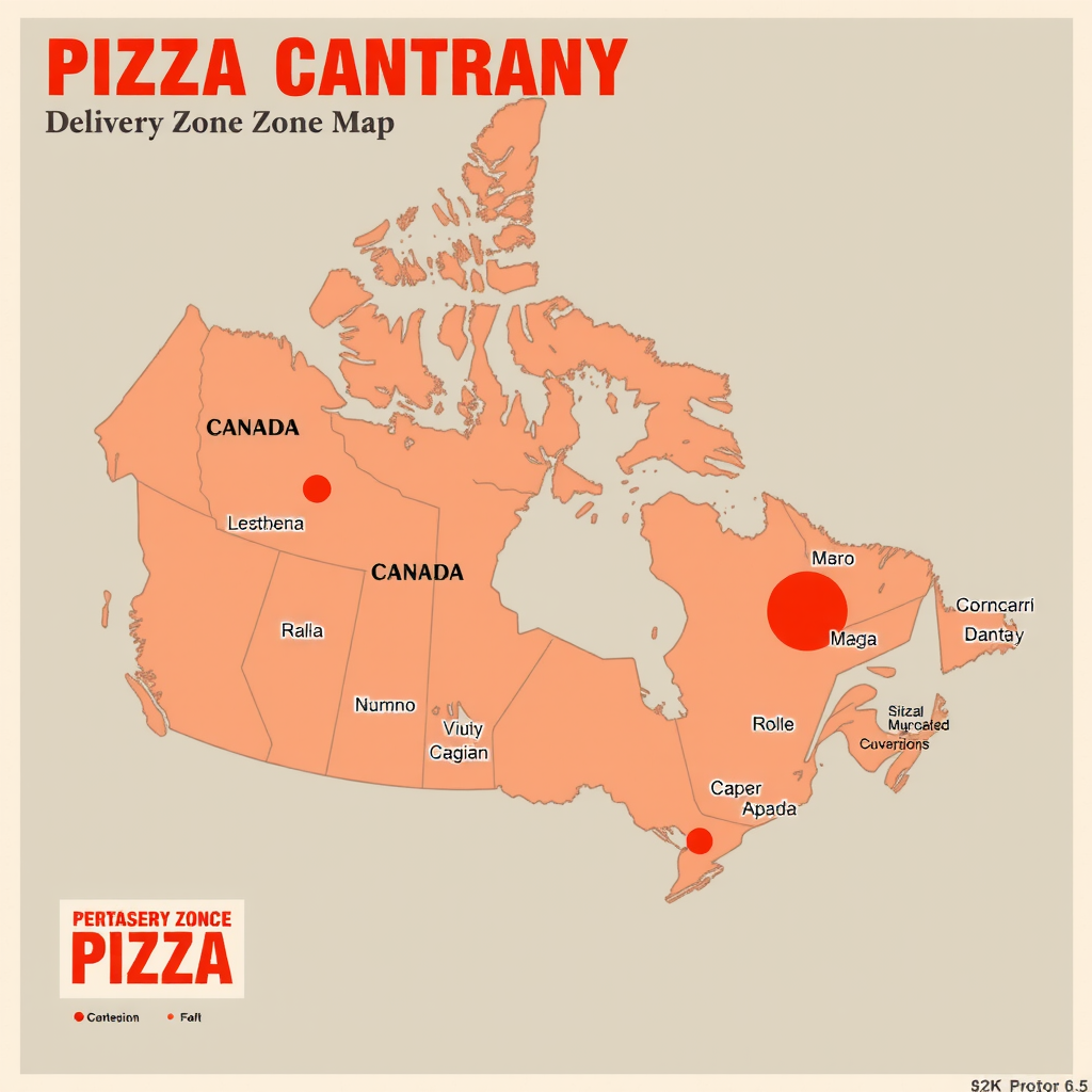Retro styled delivery zone map showing Pizza Pizza coverage areas across Canadian neighborhoods with vintage cartography design and classic color coding