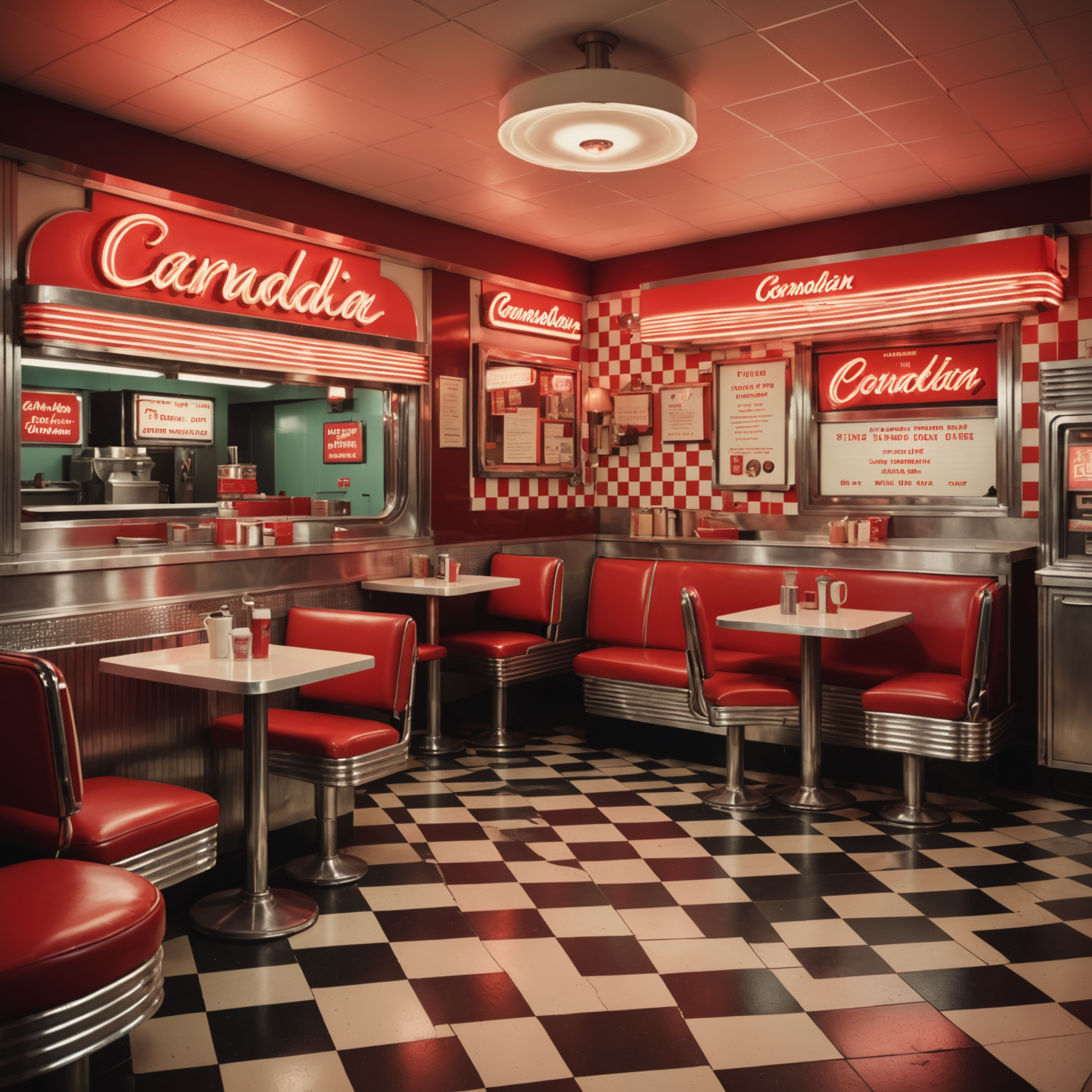 Retro 1950s diner style illustration showing data protection and retention with vintage Canadian aesthetic, neon sign effects, checkered patterns in red and cream colors