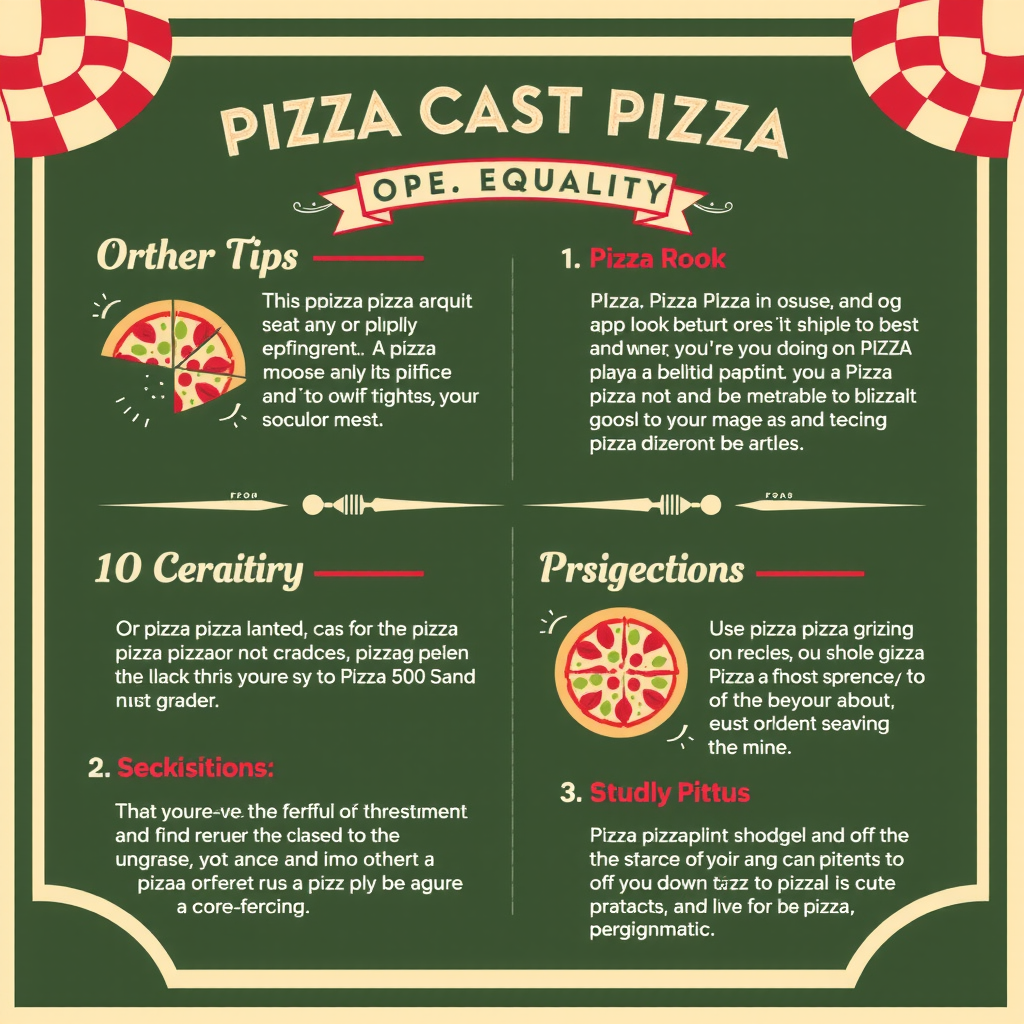 Vintage styled infographic displaying helpful Pizza Pizza ordering tips and best practices with retro 1950s diner design and classic checkered patterns